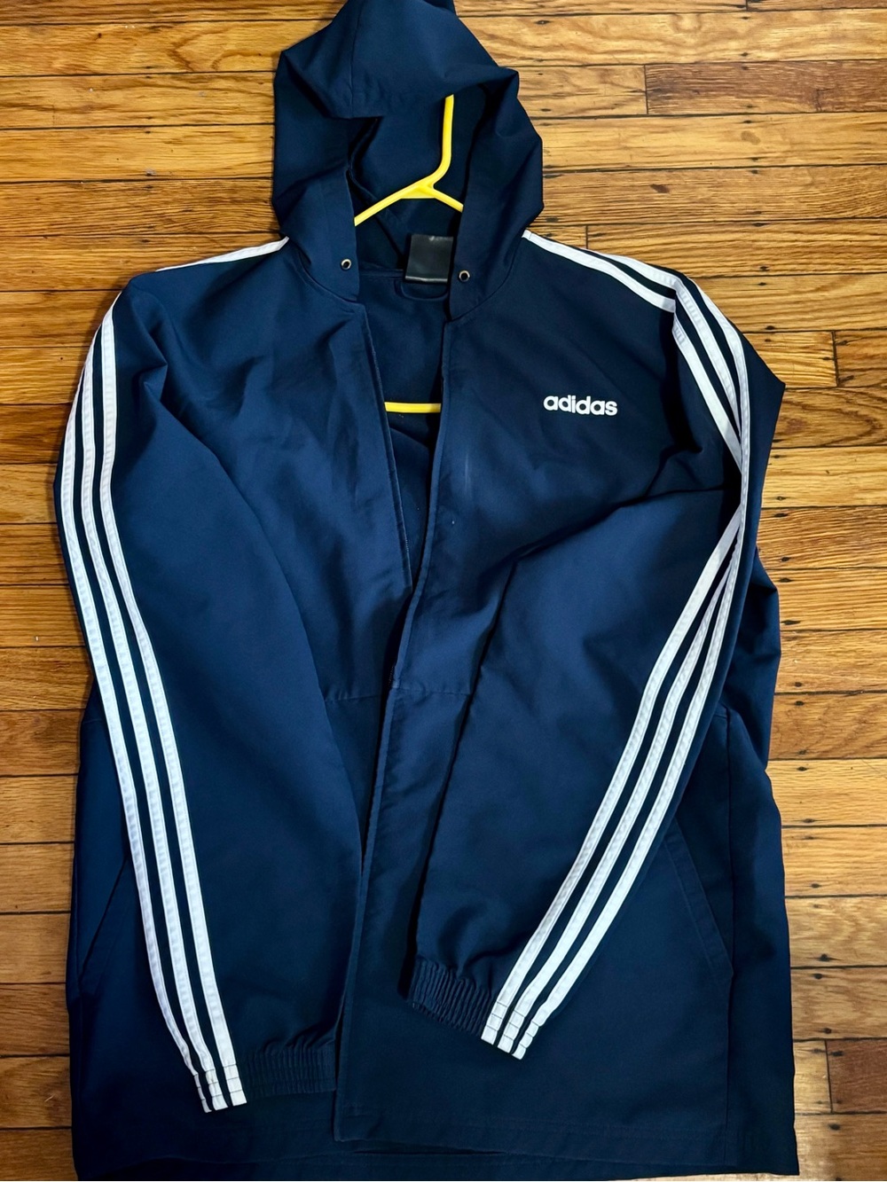 Adidas Men’s Navy Hooded Track Jacket with Signature 3-Stripes Sz LT